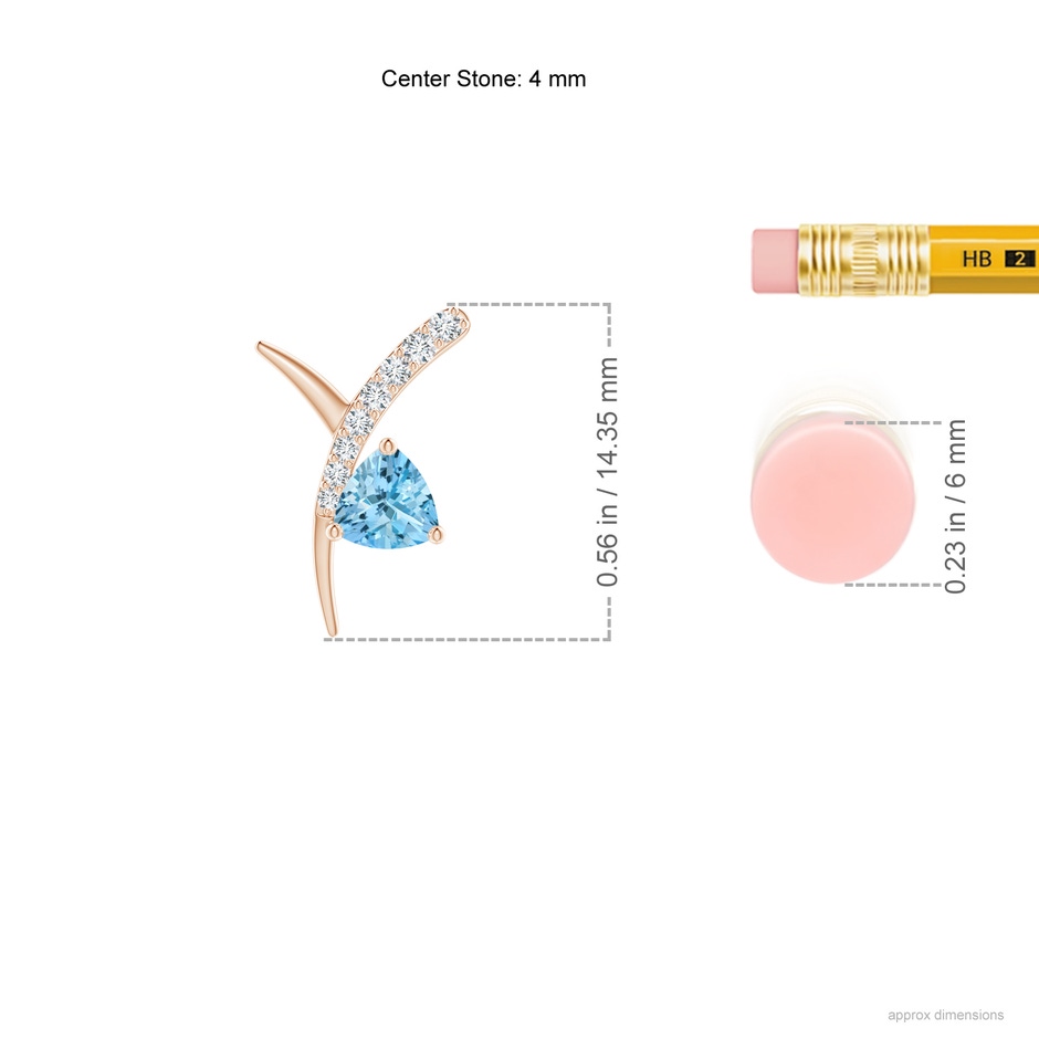 4mm AAAA Trillion Aquamarine Pisces Stud Earrings with Diamonds in Rose Gold Ruler