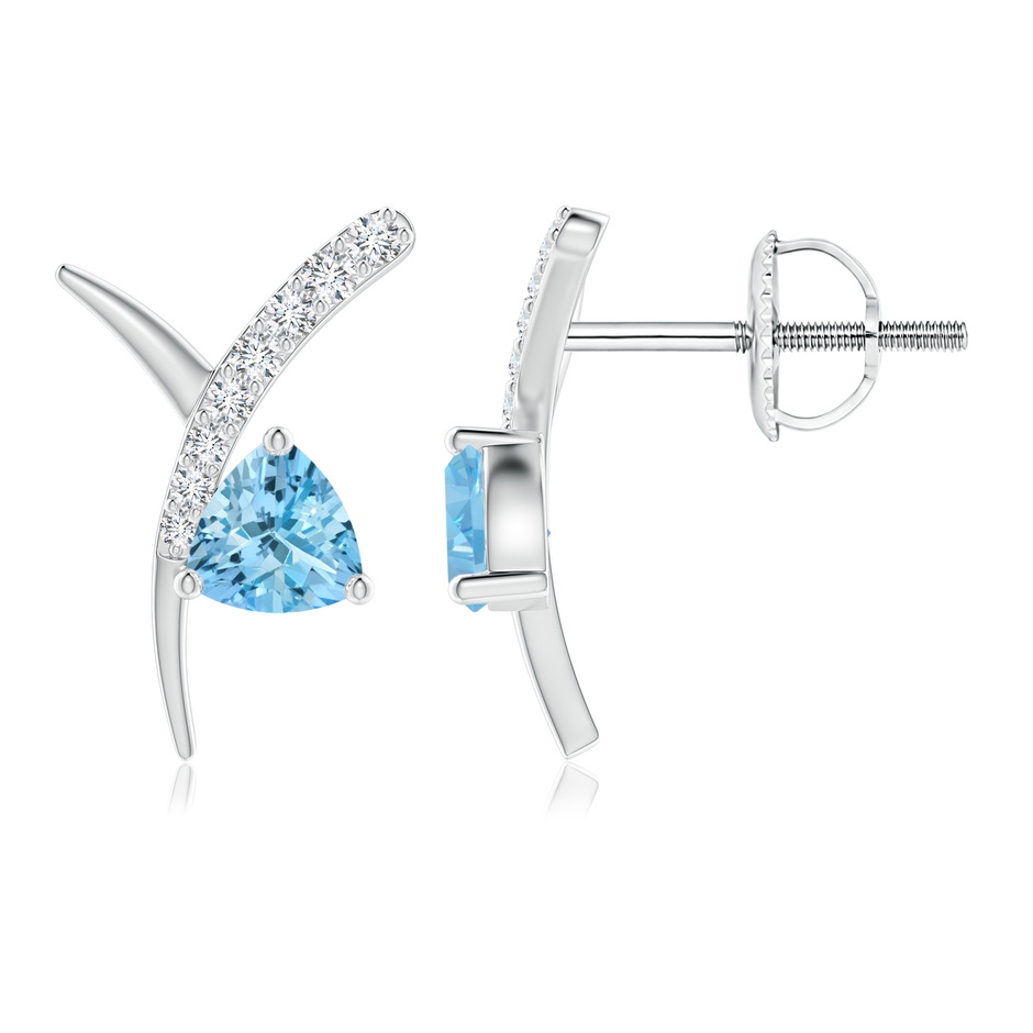 4mm AAAA Trillion Aquamarine Pisces Stud Earrings with Diamonds in White Gold 