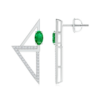 5x3mm AAA Oval Emerald Interlocking Triangle Taurus Stud Earrings in White Gold