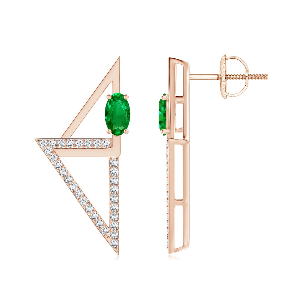 5x3mm AAAA Oval Emerald Interlocking Triangle Taurus Stud Earrings in Rose Gold