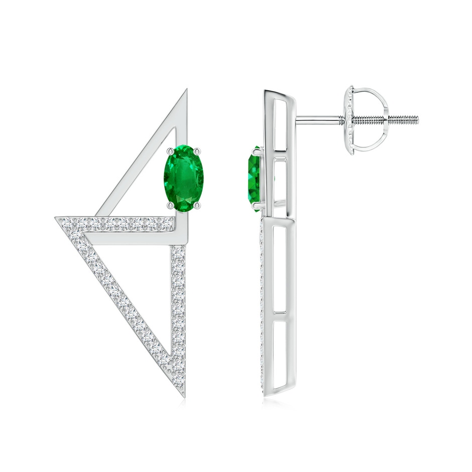 5x3mm Lab-Grown Oval Emerald Interlocking Triangle Taurus Stud Earrings in White Gold 