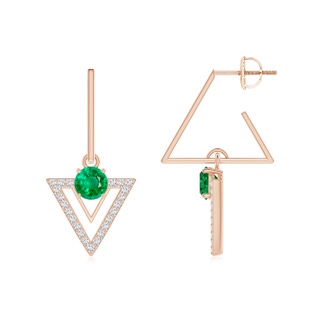 5mm AAA Emerald and Diamond Triangular Taurus Hoop Earrings in Rose Gold