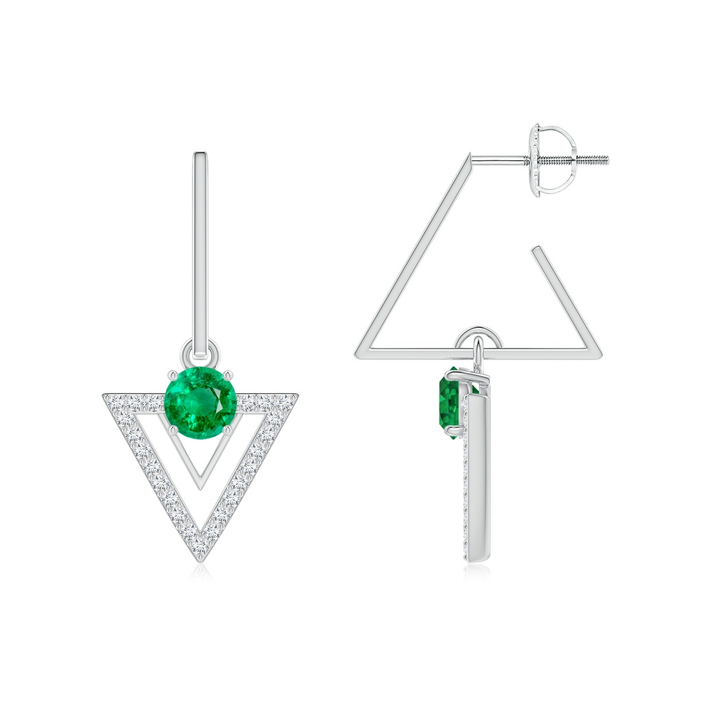 5mm AAA Emerald and Diamond Triangular Taurus Hoop Earrings in White Gold