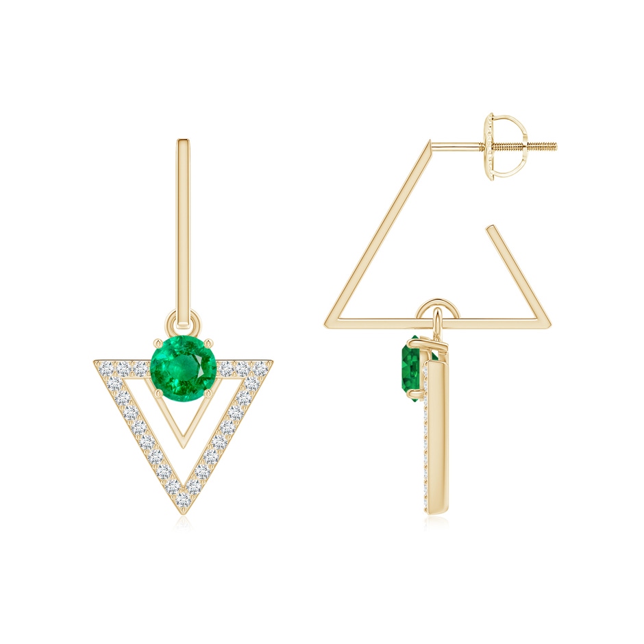 5mm AAA Emerald and Diamond Triangular Taurus Hoop Earrings in Yellow Gold 