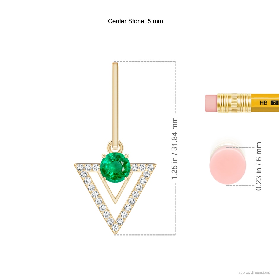 5mm AAA Emerald and Diamond Triangular Taurus Hoop Earrings in Yellow Gold ruler