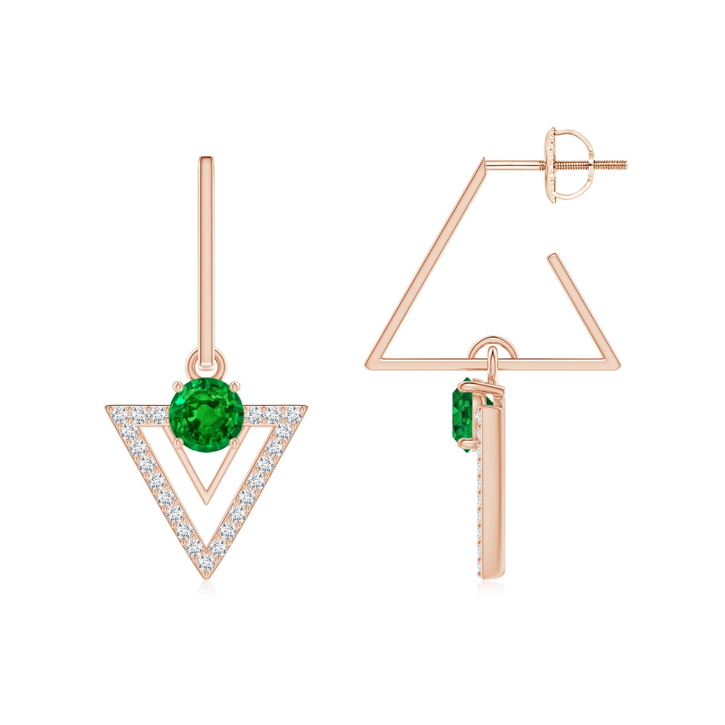 5mm AAAA Emerald and Diamond Triangular Taurus Hoop Earrings in Rose Gold