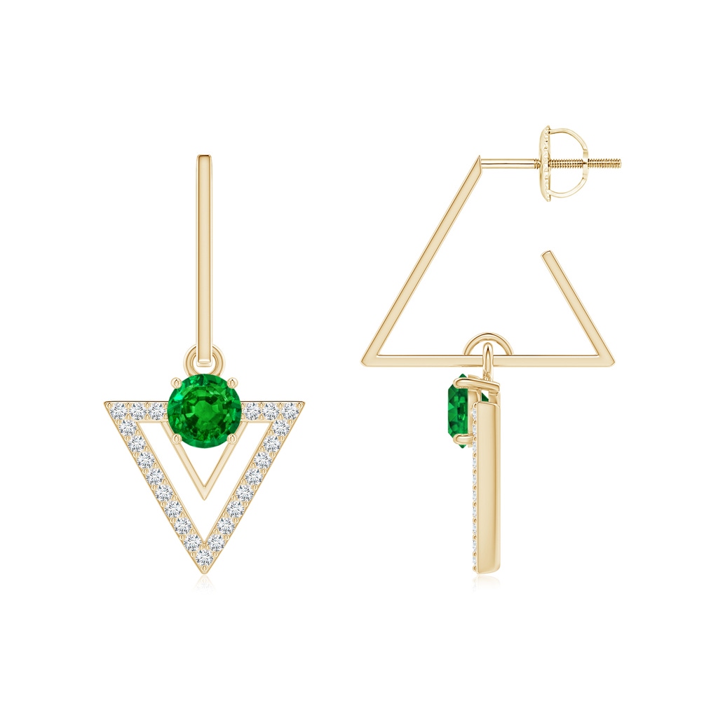 5mm AAAA Emerald and Diamond Triangular Taurus Hoop Earrings in Yellow Gold