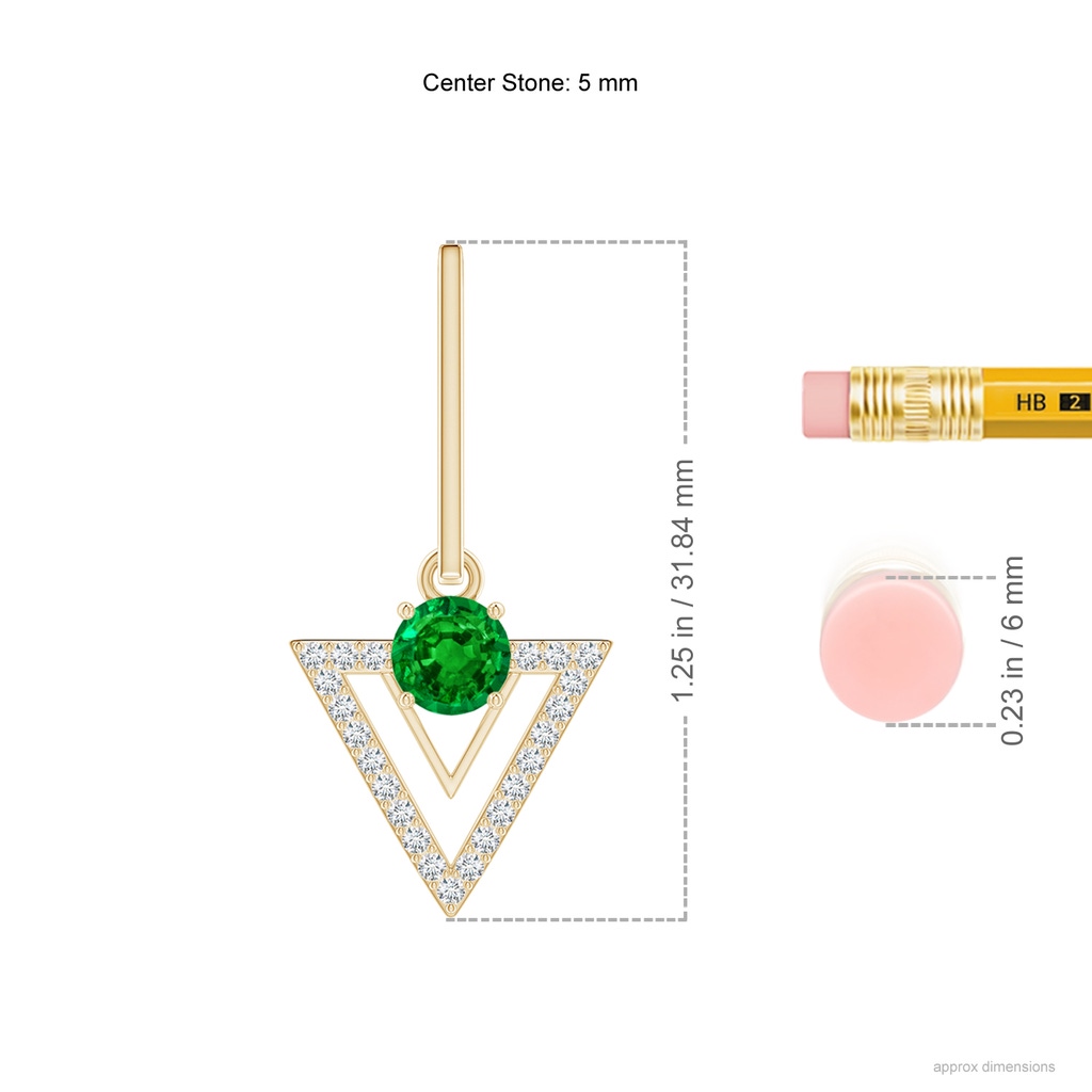 5mm AAAA Emerald and Diamond Triangular Taurus Hoop Earrings in Yellow Gold Ruler