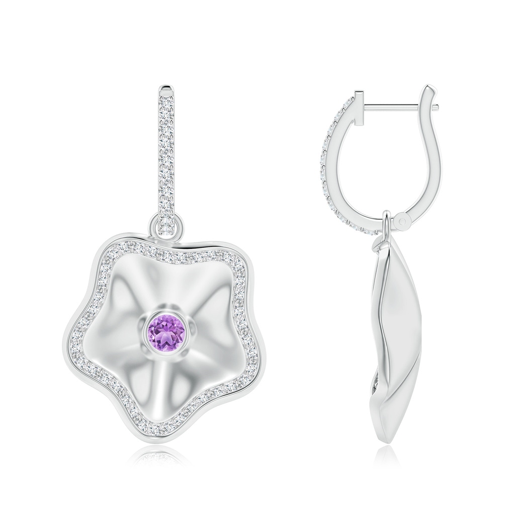 2.5mm AAA Amethyst Aquarius Floral Drop Earrings in White Gold 