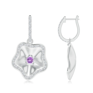 2.5mm AAA Amethyst Aquarius Floral Drop Earrings in White Gold