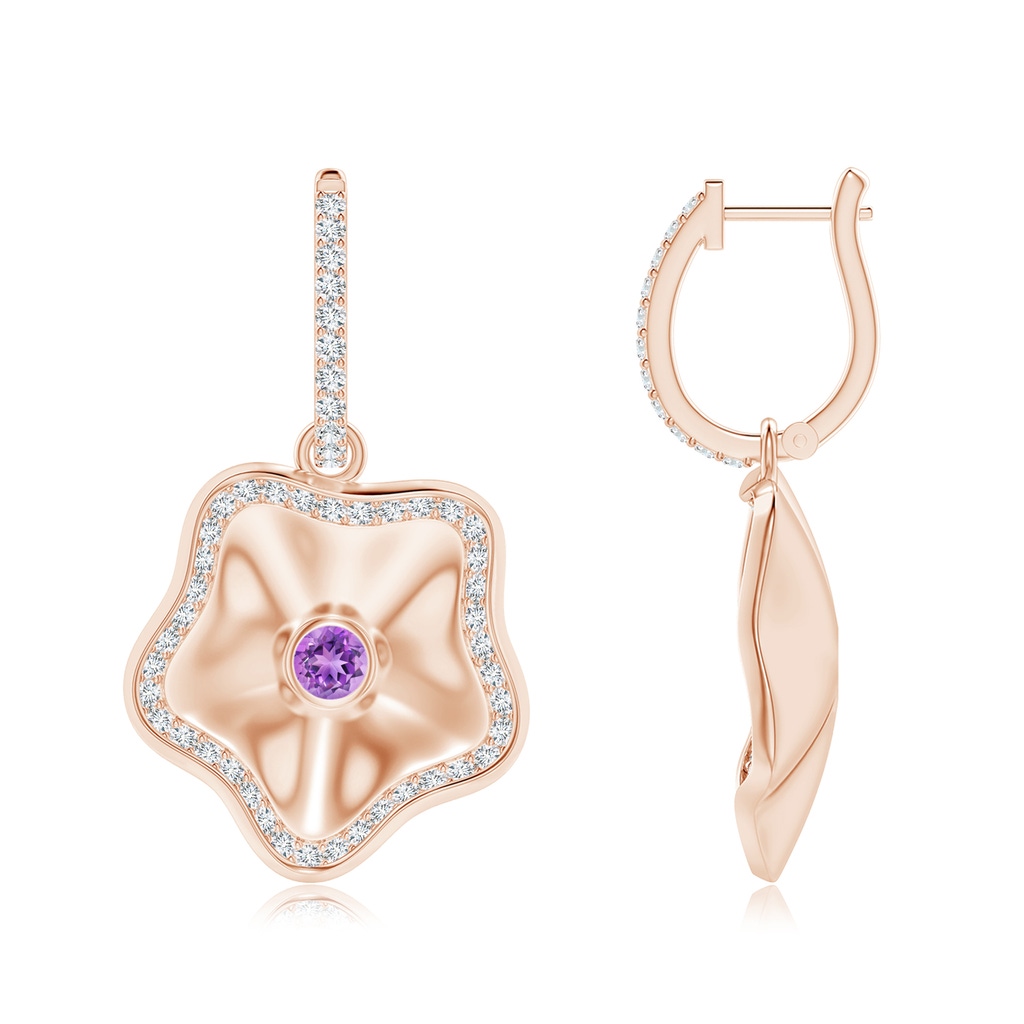 2.5mm AAAA Amethyst Aquarius Floral Drop Earrings in Rose Gold