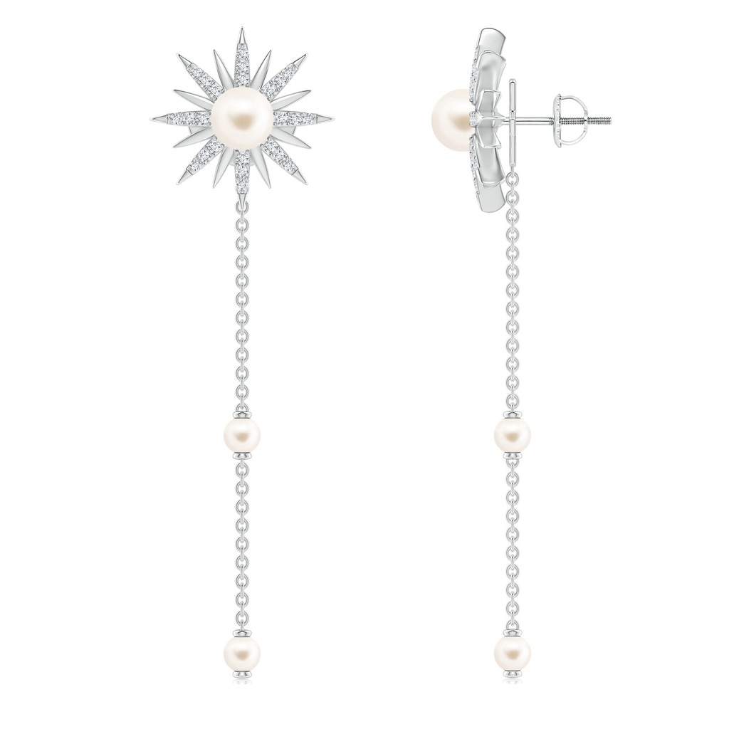 5mm AAA Starburst Freshwater Pearl Gemini Multi-Wear Chain Earrings in White Gold