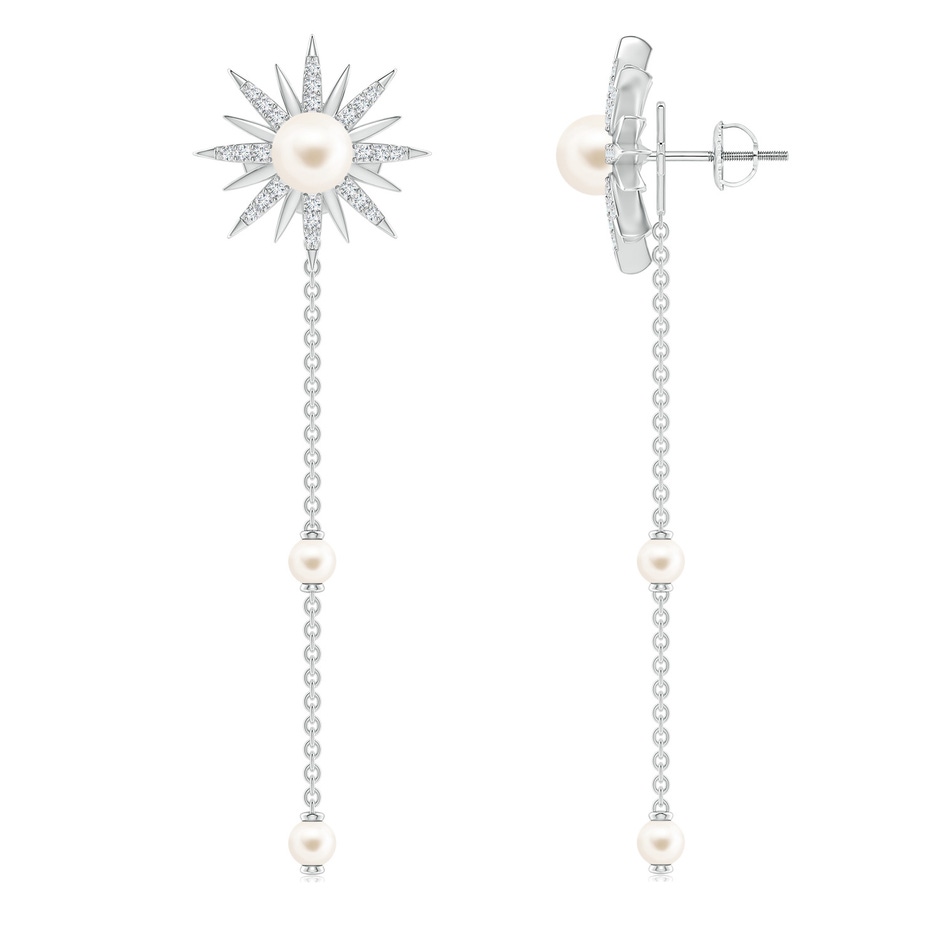 5mm AAA Starburst Freshwater Pearl Gemini Multi-Wear Chain Earrings in White Gold 