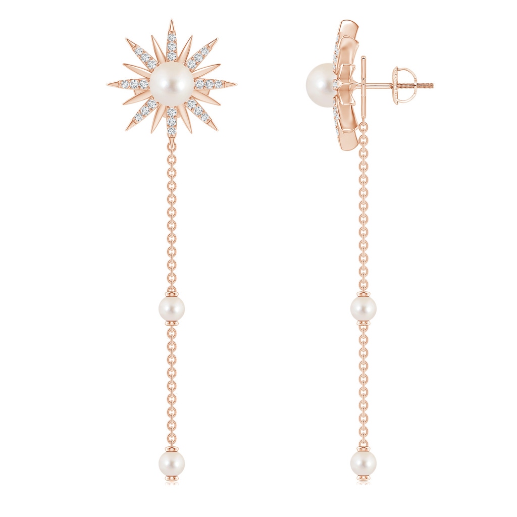 5mm AAAA Starburst Freshwater Pearl Gemini Multi-Wear Chain Earrings in Rose Gold