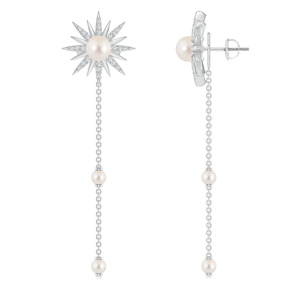 5mm AAAA Starburst Freshwater Pearl Gemini Multi-Wear Chain Earrings in White Gold