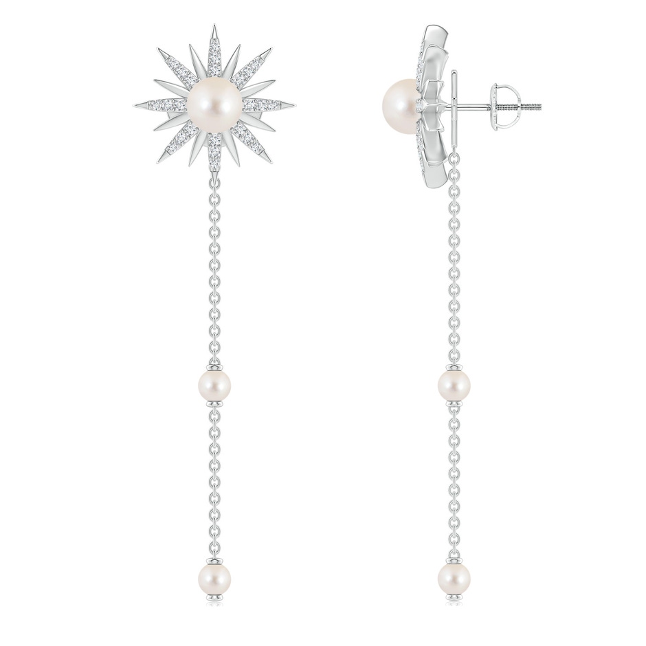 5mm AAAA Starburst Freshwater Pearl Gemini Multi-Wear Chain Earrings in White Gold 