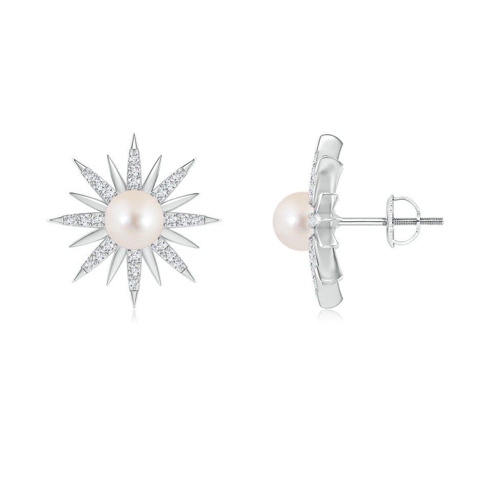 5mm AAAA Starburst Freshwater Pearl Gemini Multi-Wear Chain Earrings in White Gold side-1