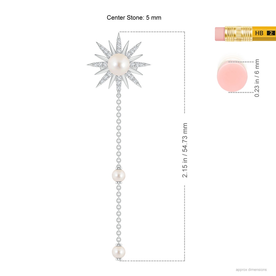 5mm AAAA Starburst Freshwater Pearl Gemini Multi-Wear Chain Earrings in White Gold ruler