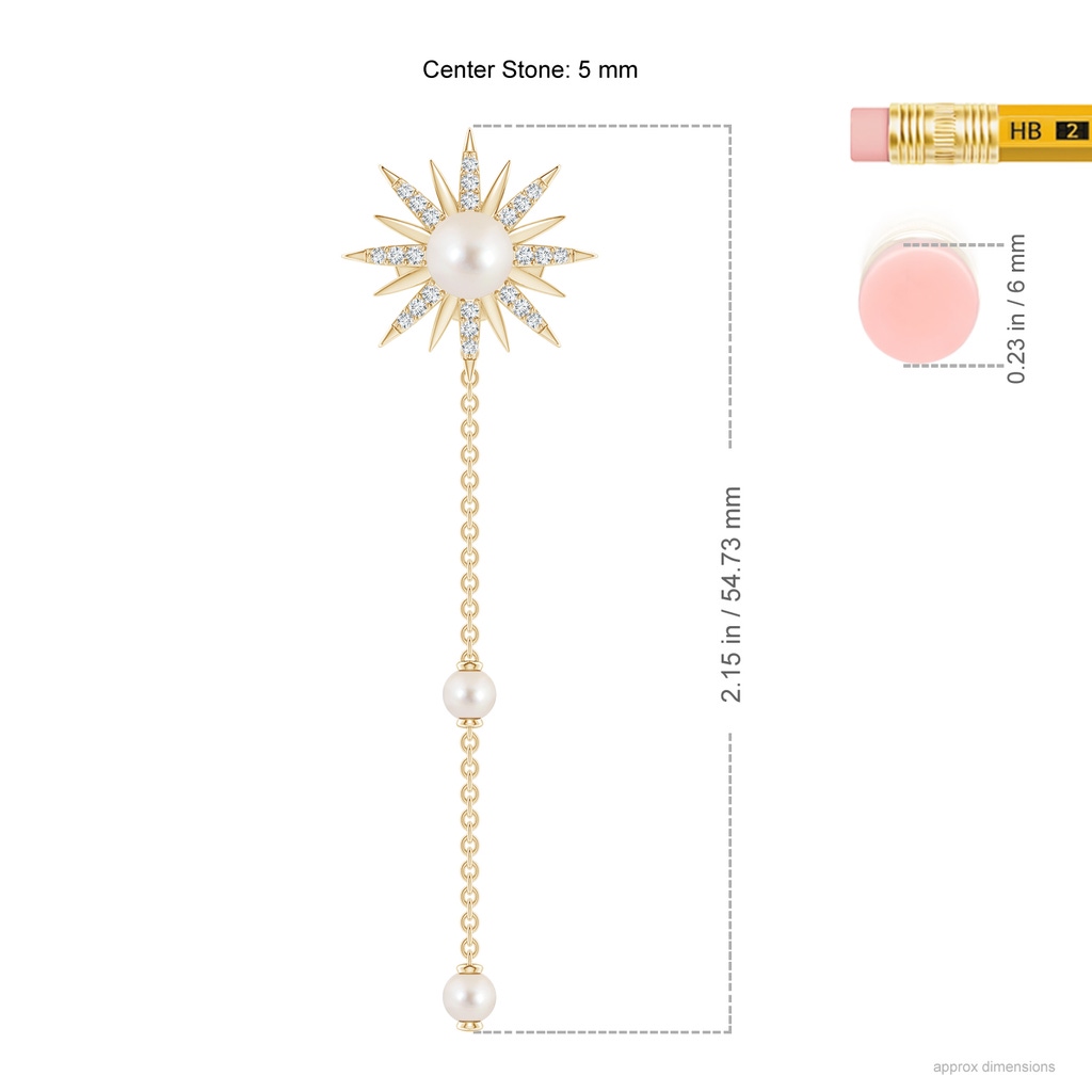 5mm AAAA Starburst Freshwater Pearl Gemini Multi-Wear Chain Earrings in Yellow Gold Ruler
