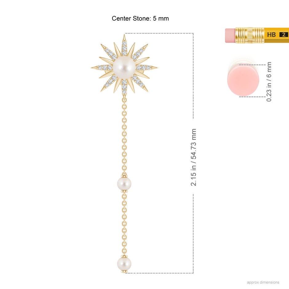 5mm AAAA Starburst Freshwater Pearl Gemini Multi-Wear Chain Earrings in Yellow Gold ruler