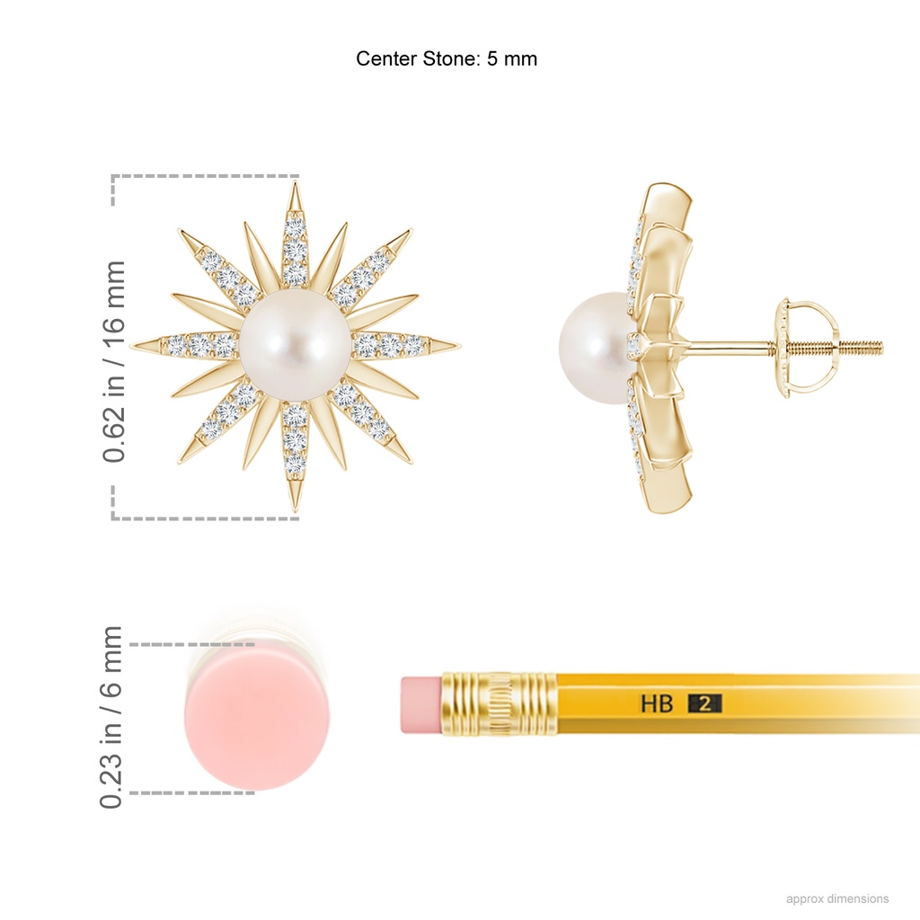 5mm AAAA Starburst Freshwater Pearl Gemini Multi-Wear Chain Earrings in Yellow Gold Ruler-1