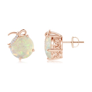 10mm AAA Solitaire Opal Libra Ribbon Stud Earrings with Diamonds in Rose Gold