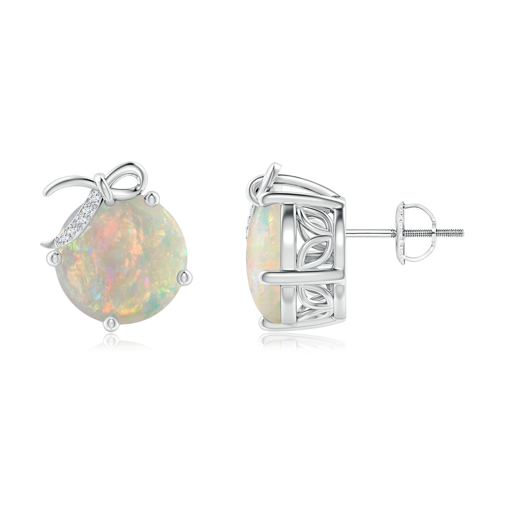 10mm AAAA Solitaire Opal Libra Ribbon Stud Earrings with Diamonds in White Gold