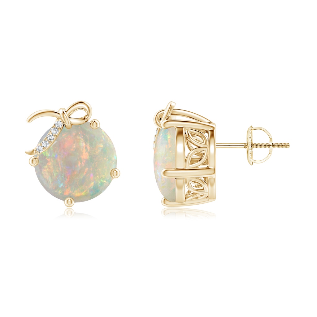 10mm AAAA Solitaire Opal Libra Ribbon Stud Earrings with Diamonds in Yellow Gold 