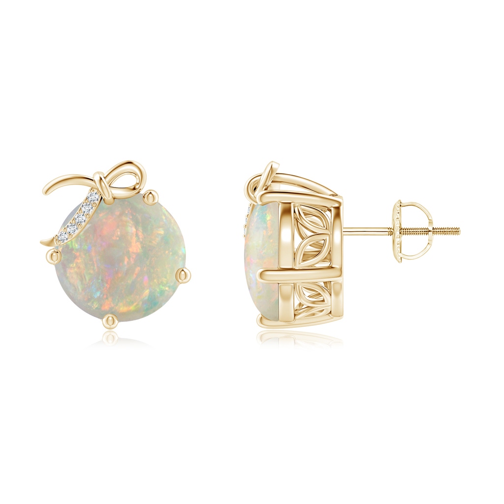 10mm AAAA Solitaire Opal Libra Ribbon Stud Earrings with Diamonds in Yellow Gold