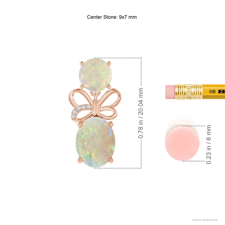 9x7mm AAA Round & Oval Opal Libra Ribbon Earrings with Diamond Accents in Rose Gold ruler