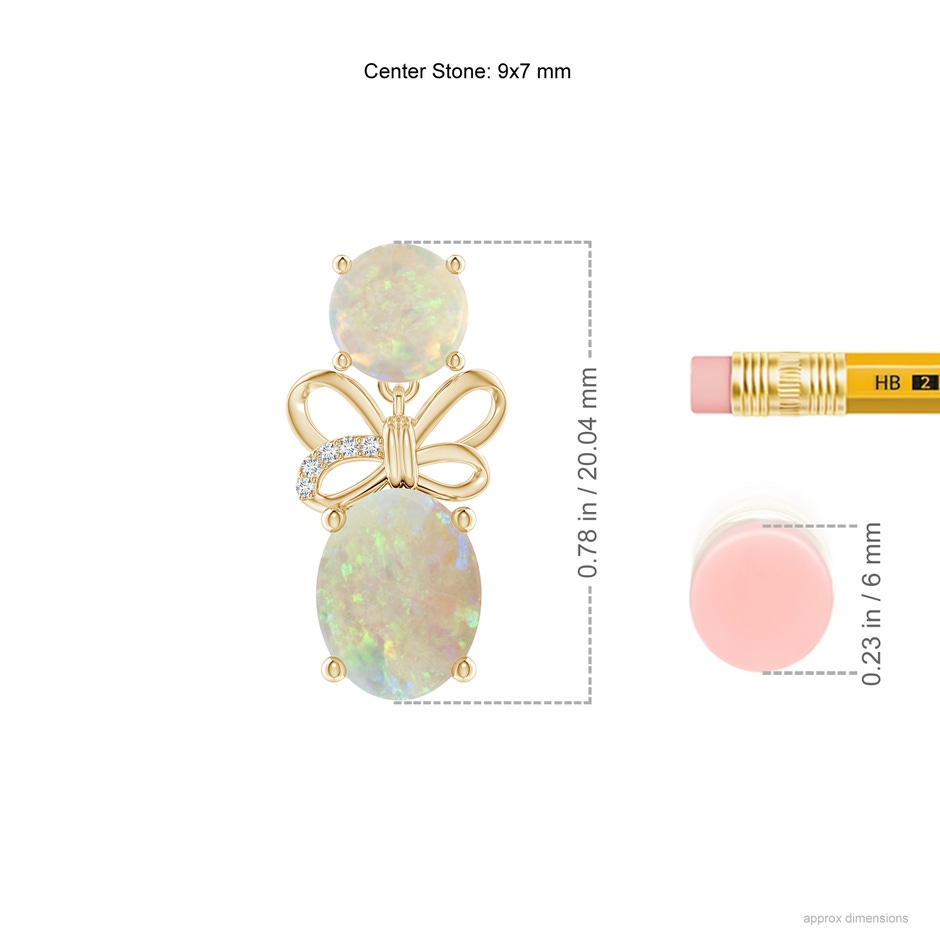 9x7mm AAA Round & Oval Opal Libra Ribbon Earrings with Diamond Accents in Yellow Gold ruler
