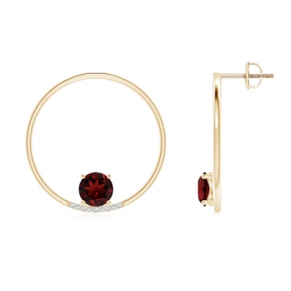 6mm AAA Garnet Capricorn Circle Stud Earrings with Diamond Accents in Yellow Gold