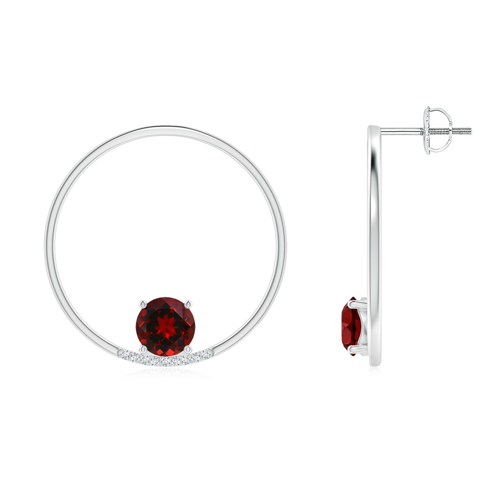 6mm AAAA Garnet Capricorn Circle Stud Earrings with Diamond Accents in White Gold