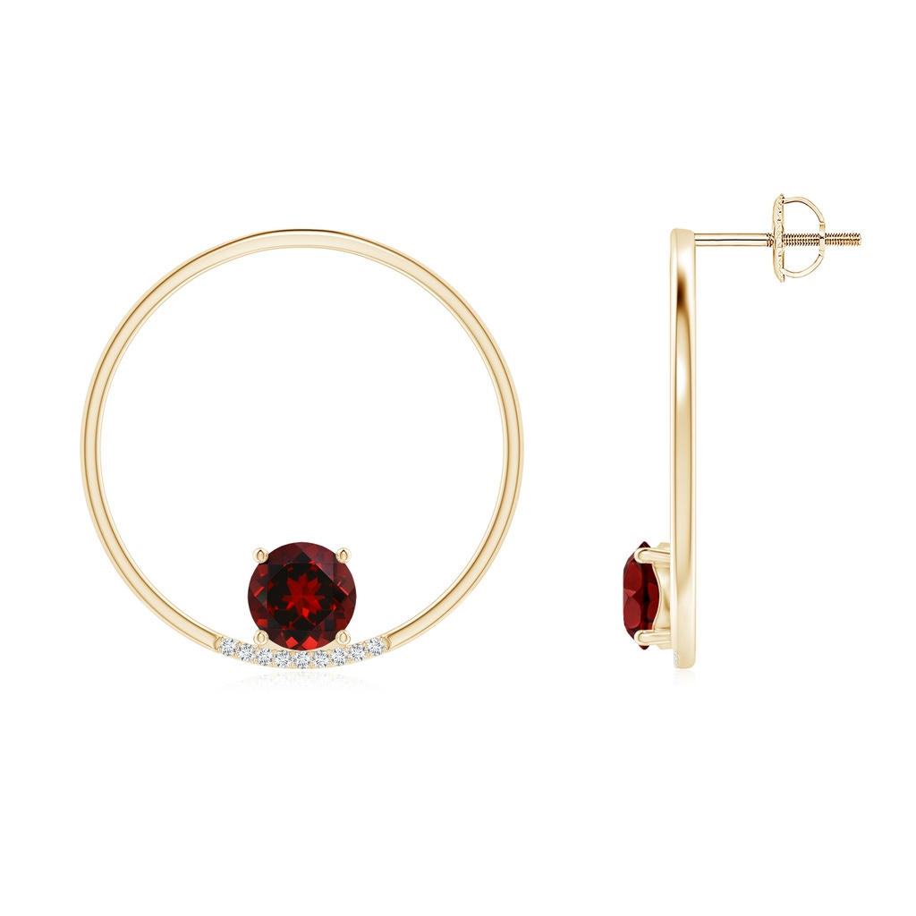 6mm AAAA Garnet Capricorn Circle Stud Earrings with Diamond Accents in Yellow Gold