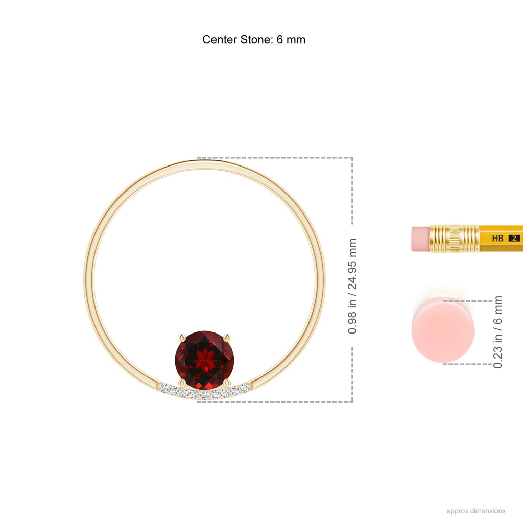 6mm AAAA Garnet Capricorn Circle Stud Earrings with Diamond Accents in Yellow Gold Ruler