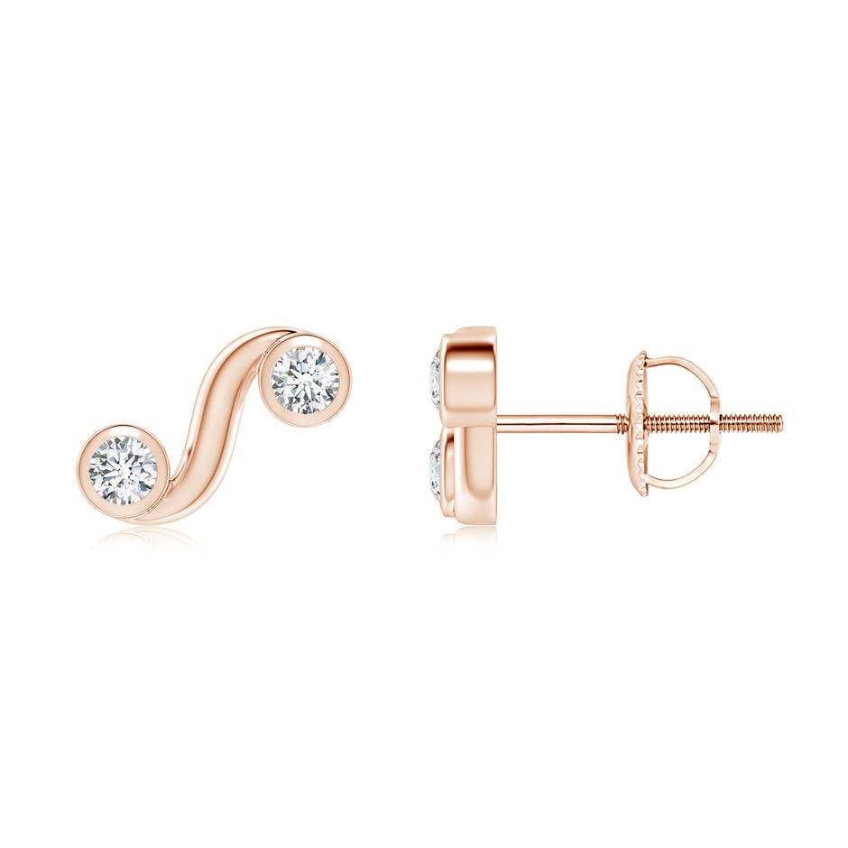 1.9mm GVS2 Bezel-Set Diamond Two Stone Wave Stud Earrings in Rose Gold 