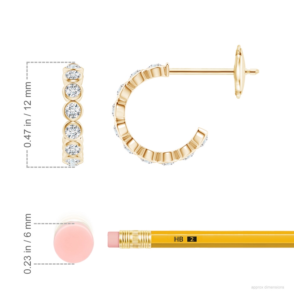 1.8mm GVS2 Bezel-Set Diamond Huggie Hoop Earrings in Yellow Gold ruler