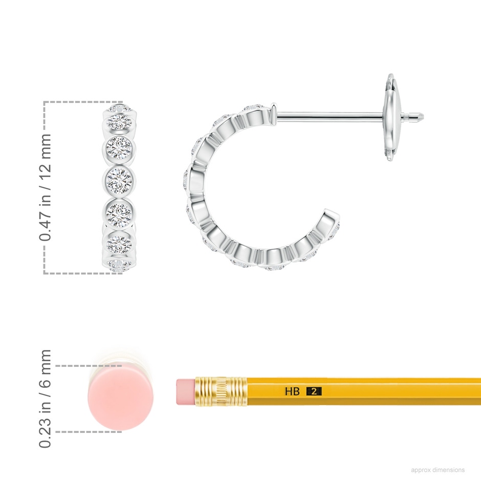 1.8mm HSI2 Bezel-Set Diamond Huggie Hoop Earrings in White Gold ruler