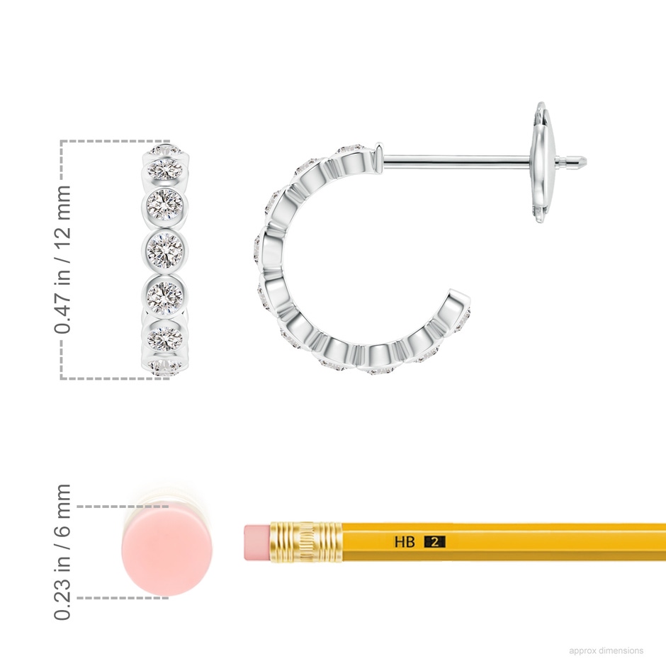 1.8mm IJI1I2 Bezel-Set Diamond Huggie Hoop Earrings in White Gold ruler