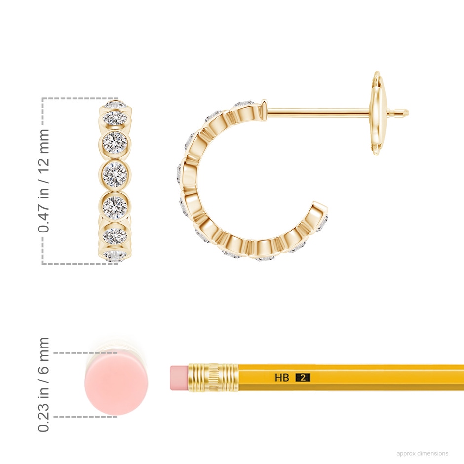 1.8mm IJI1I2 Bezel-Set Diamond Huggie Hoop Earrings in Yellow Gold ruler