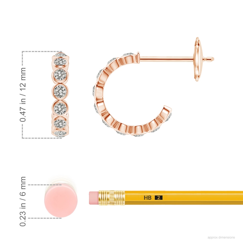 1.8mm KI3 Bezel-Set Diamond Huggie Hoop Earrings in Rose Gold ruler