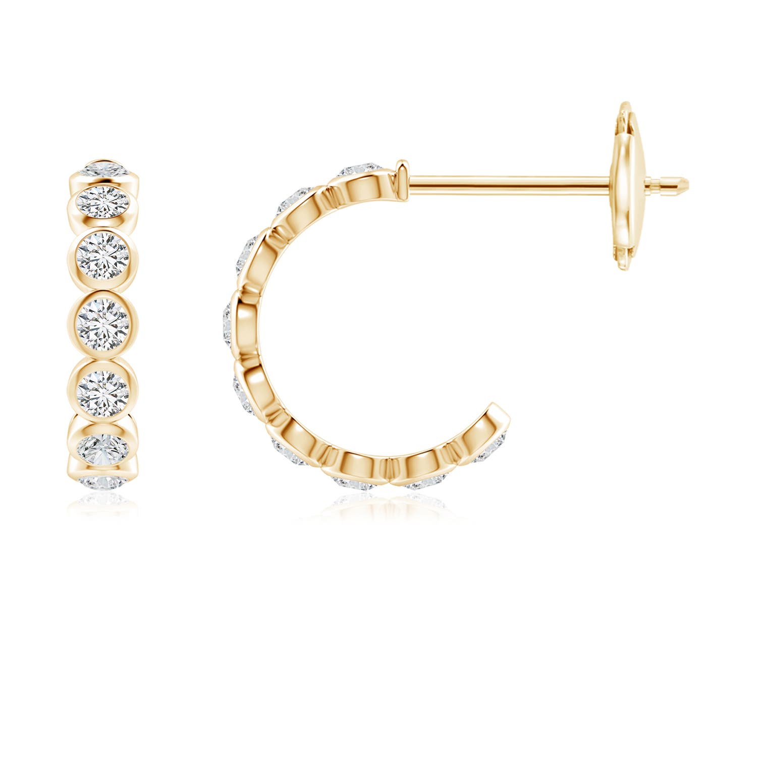 2.4mm HSI2 Bezel-Set Diamond Huggie Hoop Earrings in Yellow Gold