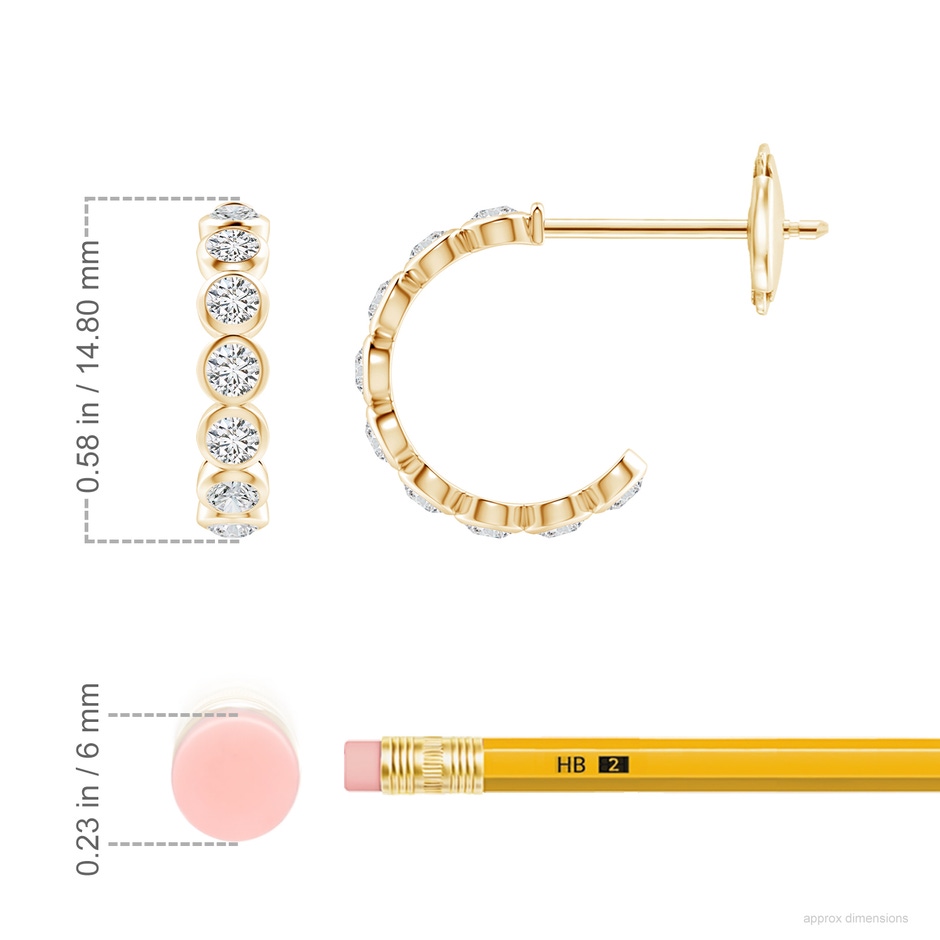 2.4mm HSI2 Bezel-Set Diamond Huggie Hoop Earrings in Yellow Gold ruler