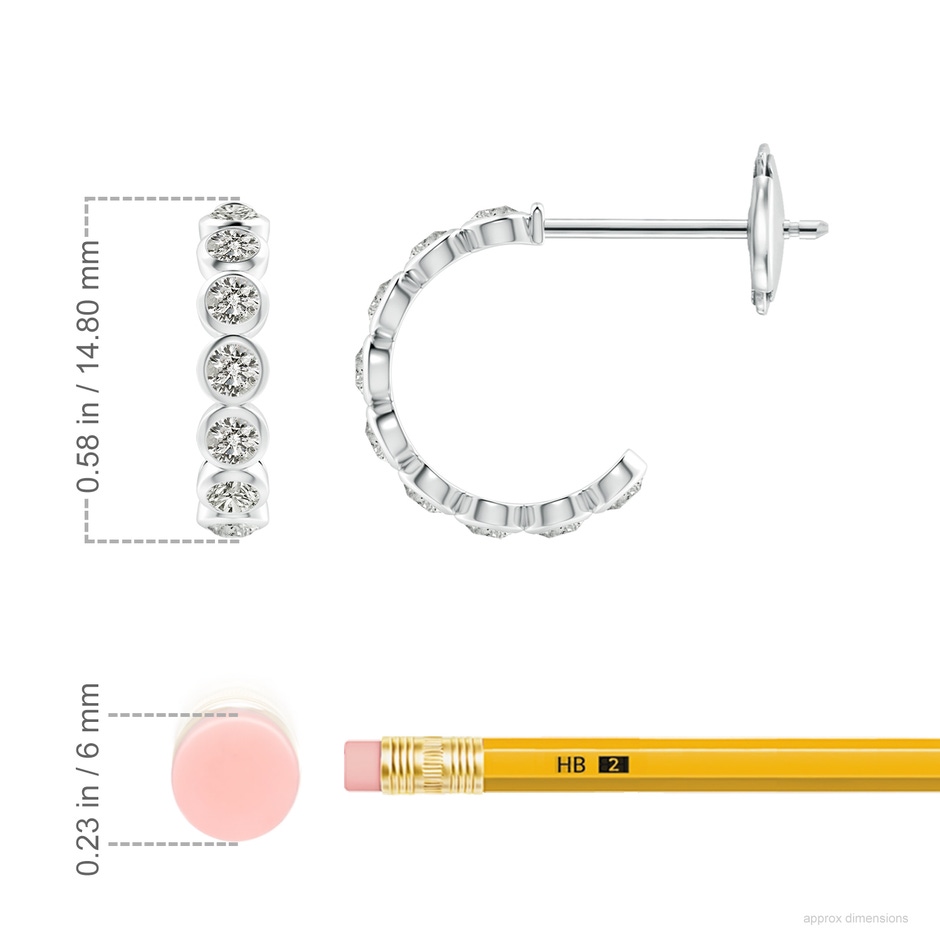 2.4mm KI3 Bezel-Set Diamond Huggie Hoop Earrings in White Gold ruler