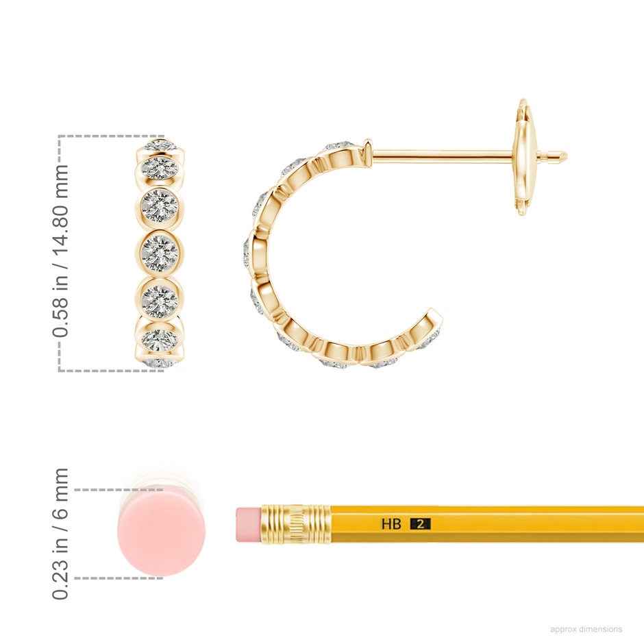 2.4mm KI3 Bezel-Set Diamond Huggie Hoop Earrings in Yellow Gold ruler