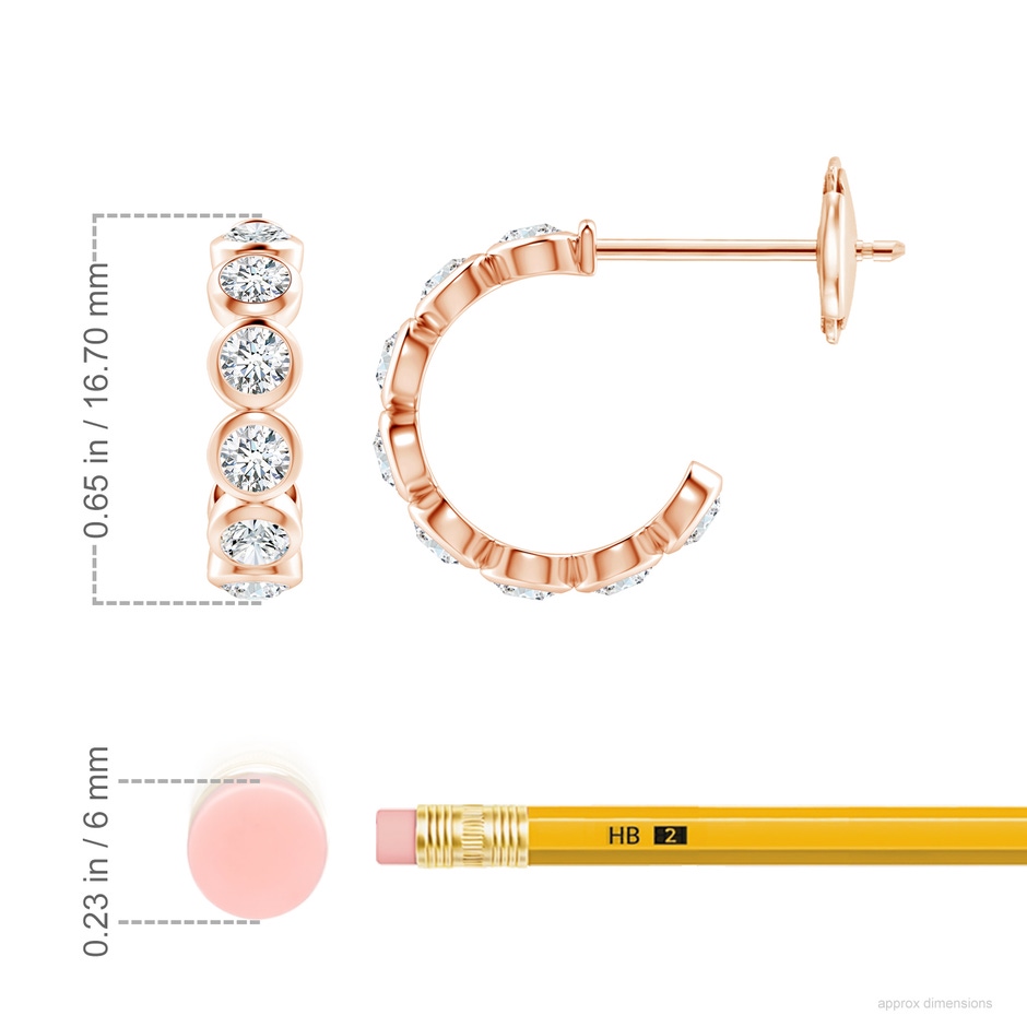 3.2mm GVS2 Bezel-Set Diamond Huggie Hoop Earrings in Rose Gold ruler