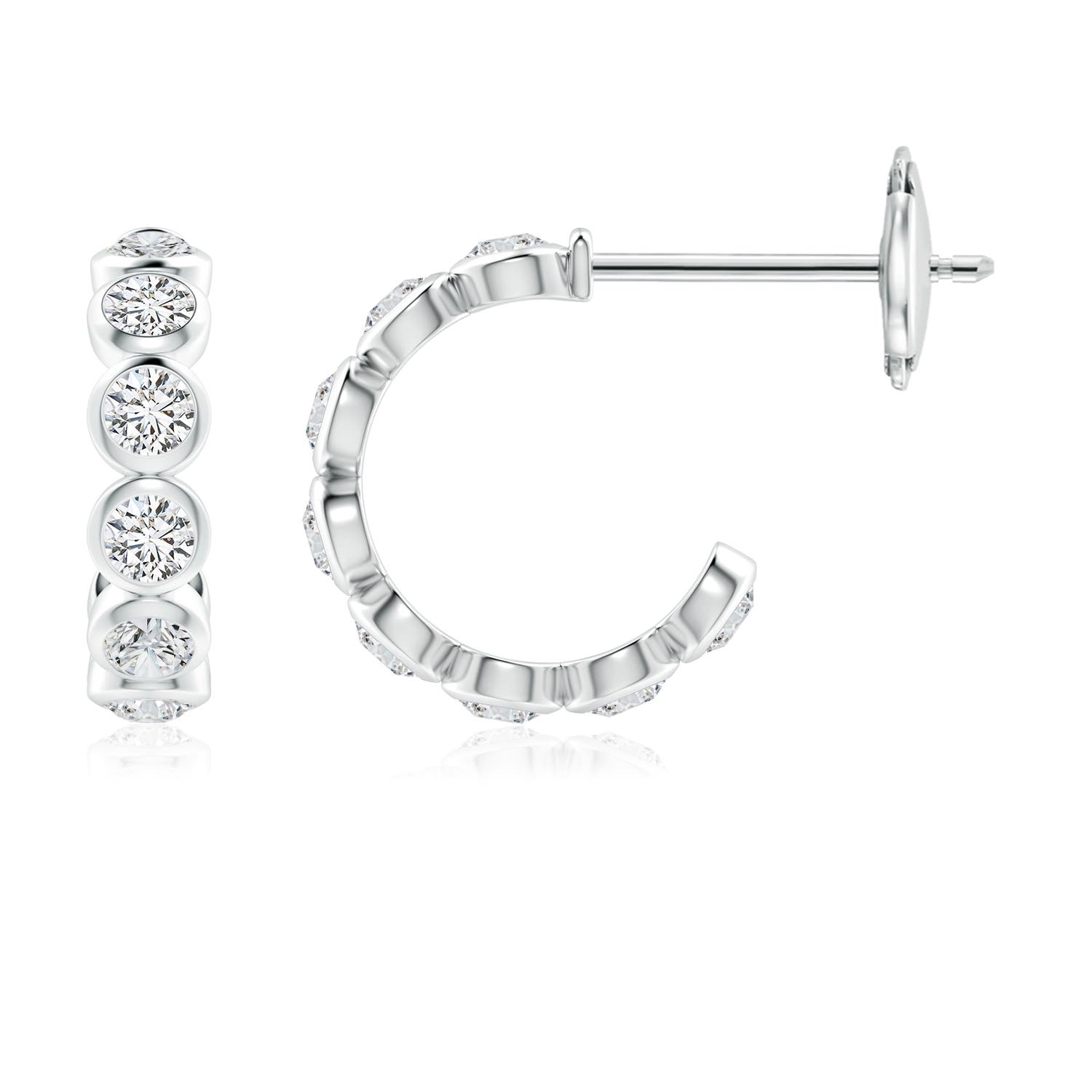3.2mm HSI2 Bezel-Set Diamond Huggie Hoop Earrings in White Gold