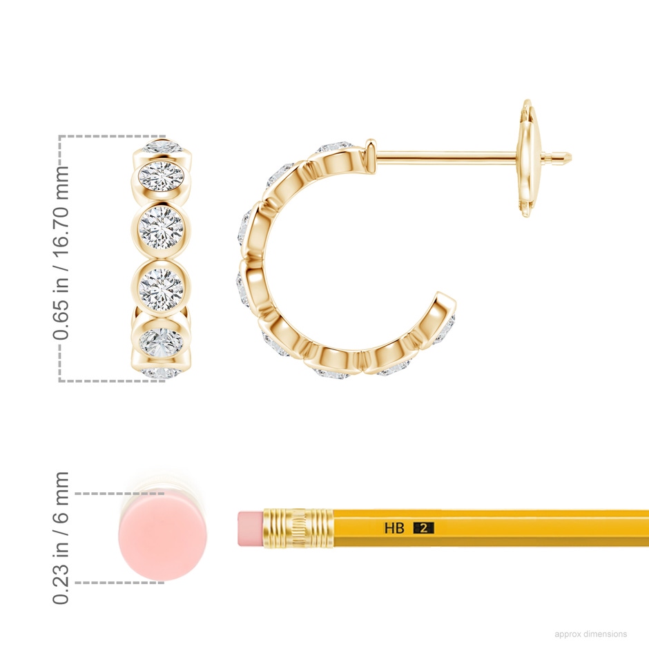 3.2mm HSI2 Bezel-Set Diamond Huggie Hoop Earrings in Yellow Gold ruler