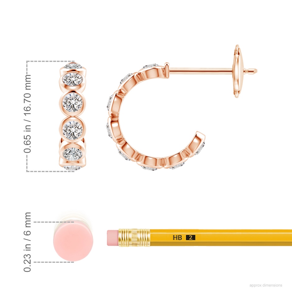 3.2mm IJI1I2 Bezel-Set Diamond Huggie Hoop Earrings in Rose Gold ruler
