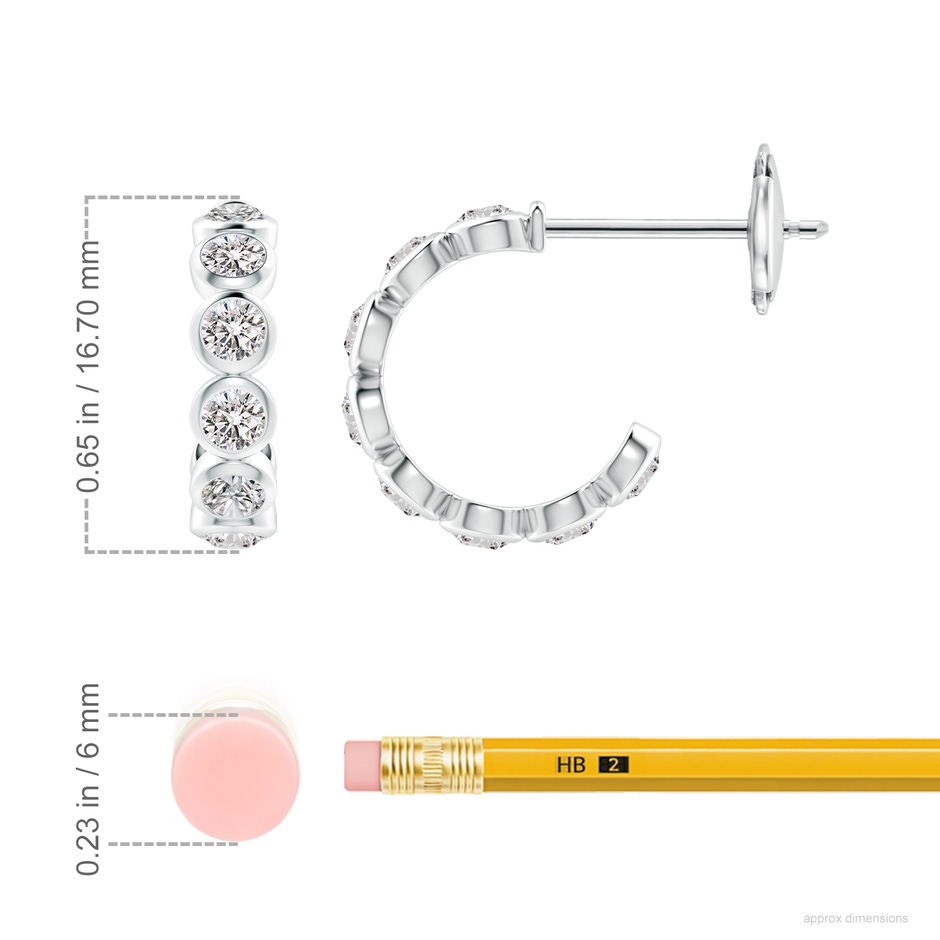 3.2mm IJI1I2 Bezel-Set Diamond Huggie Hoop Earrings in White Gold ruler